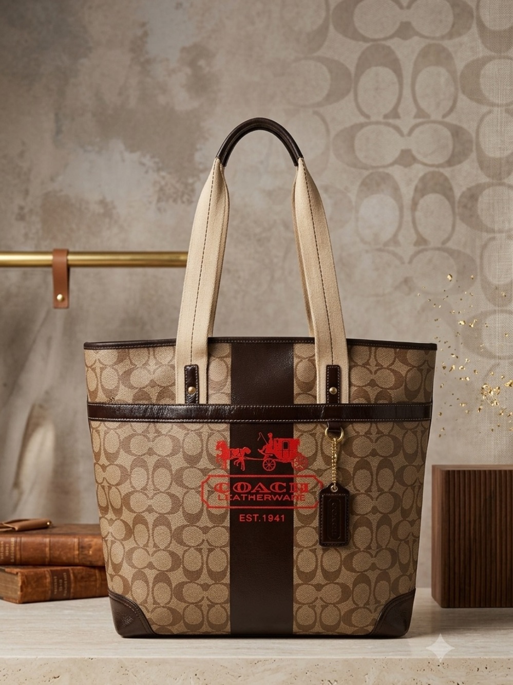 Coach Heritage Tattersall Stripe Signature tote bag.